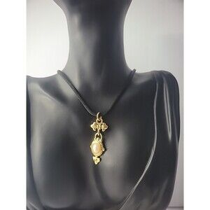 Vintage Park Lane Regency Crest Victorian Revival Pendant Black Cord Jewelry